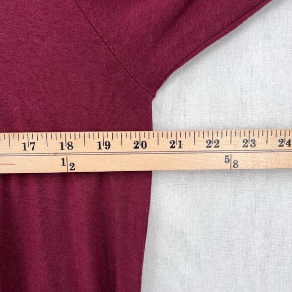 JOHNNY WAS CALME Flute Sleeve Swing Dress Womens Medium Burgundy Maroon Pom Pom - Picture 14 of 15